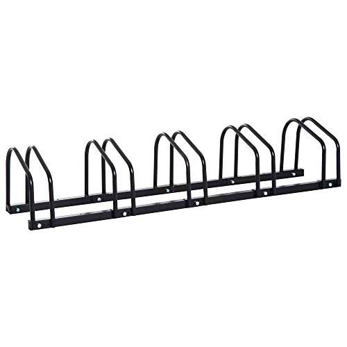HOMCOM Aparcamiento para 5 Bicicletas Soporte de Acero para Aparcar Bicicletas en el Suelo Estacionamiento para Interior y Exterior 130x33x27 cm Negro