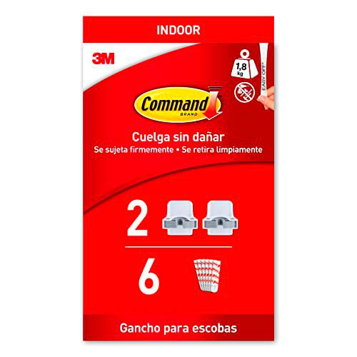 Command Soporte Escobas, 2 Ganchos y 6 Tiras Adhesivas