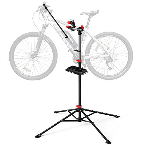 VOUNOT Caballete Bicicleta Portátil, Soporte Reparación Bicicleta con Bandeja de Herramientas