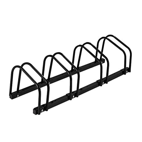 Relaxdays Soportes Bicicleta Suelo, para 4 Bicis, Ancho de Neumático hasta 60 mm