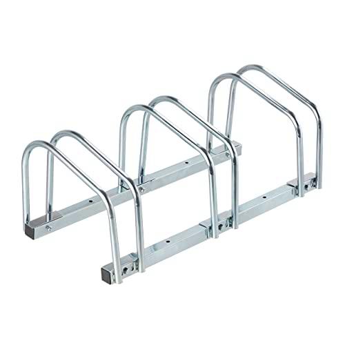Relaxdays Soportes Bicicleta Suelo, para 3 Bicis, Ancho de Neumático hasta 60 mm