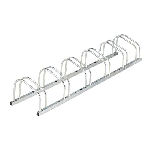 Relaxdays Soporte Bicicletas Suelo para 6 Bicis, Ruedas de hasta 50 mm