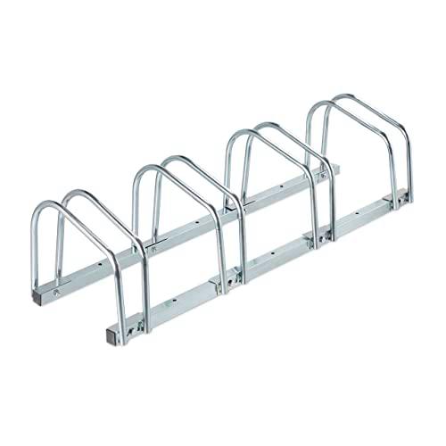 Relaxdays Soportes Bicicleta Suelo, para 4 Bicis, Ancho de Neumático hasta 60 mm