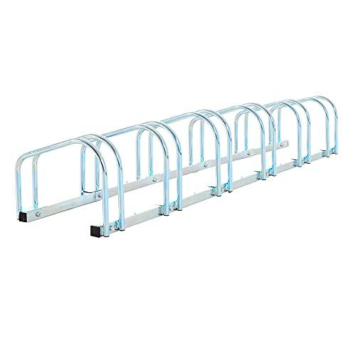 HOMCOM Aparcamiento 5 Bicicletas Soporte Aparcar Bici Suelo y Pared Garaje Almacenamiento Acero (5 Bicicletas)